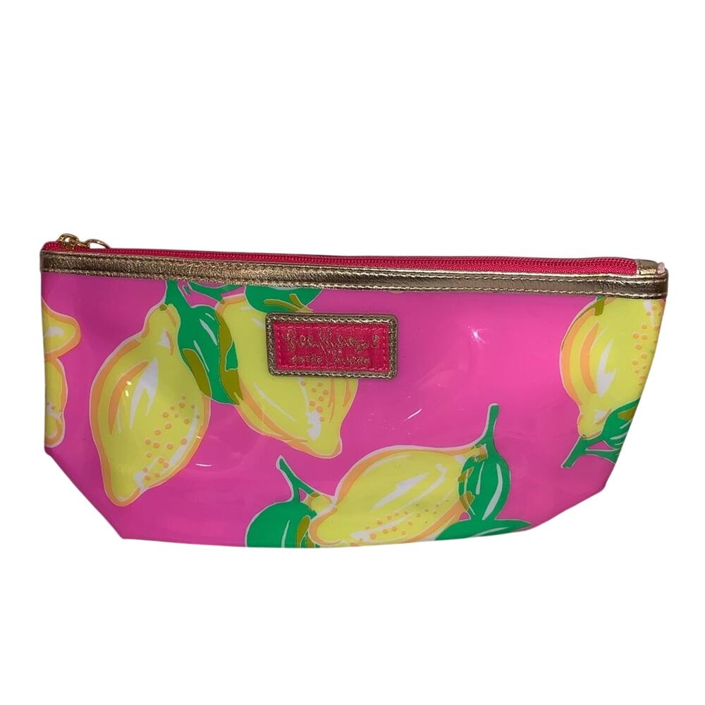 Lilly Pulitzer x Estée Lauder Lemon Print Makeup Bag Pink Zipper Cosmetic Pouch
